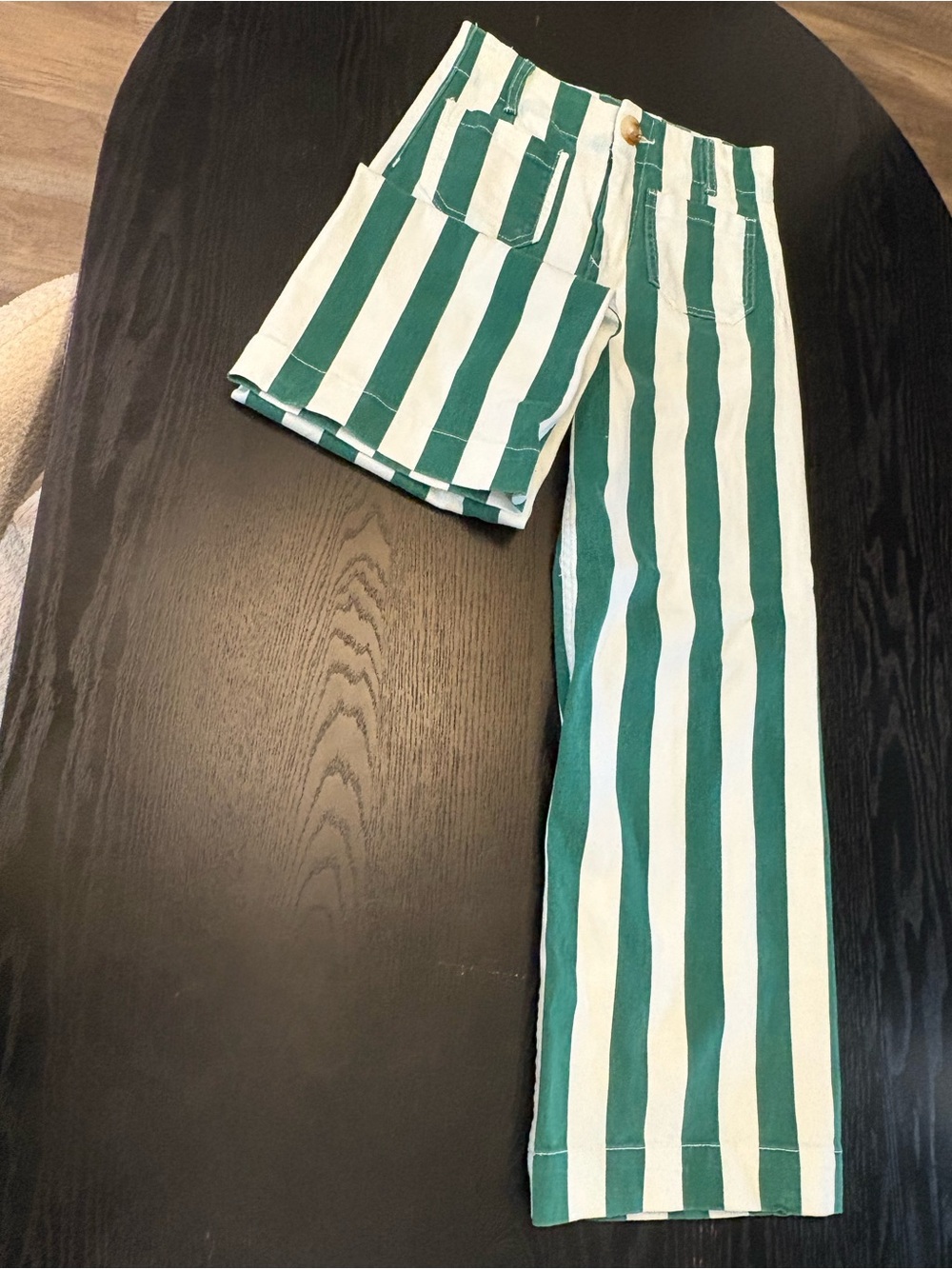 Green & White Vertical Stripe Cropped Women's Jeans - High-Rise Ankle Fit